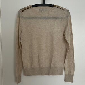 LOFT Cream Knit Sweater with Shoulder Buttons